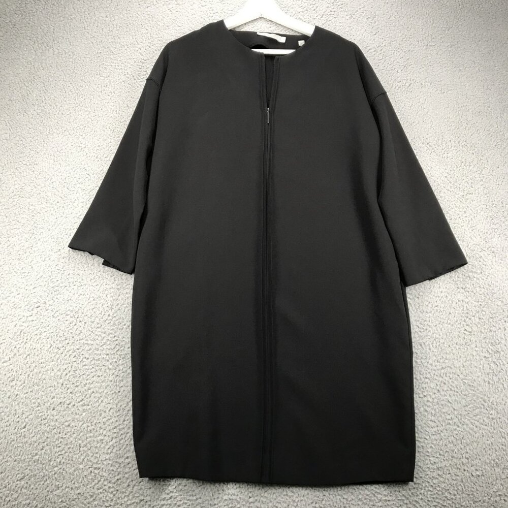 VINCE Dress Womens Size SMALL Black Shift Zip‎ Front Seam Half Sleeve w/ Pockets